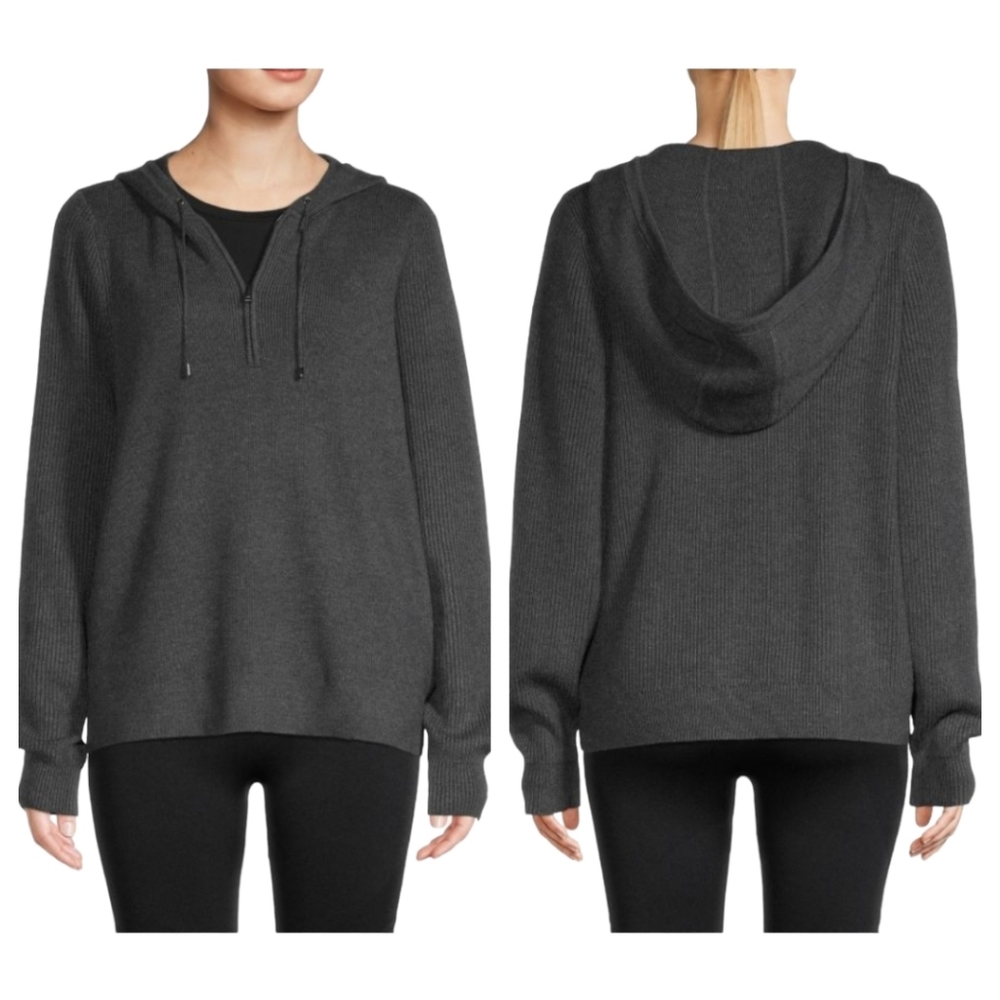 Ted Baker Gray Hooded Knit Sweater Size 2(6US)Quarter zip cozy neutral